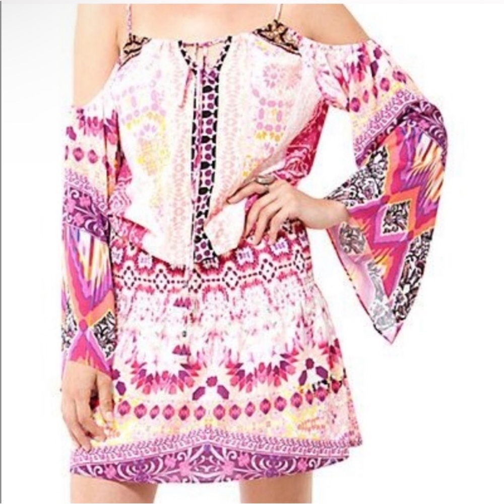 Hale Bob Tunic Cold Shoulder Long Sleeve Dress - Size Medium